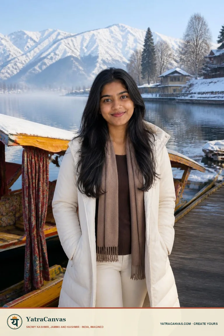 AI travel portrait of a woman in Kashmir